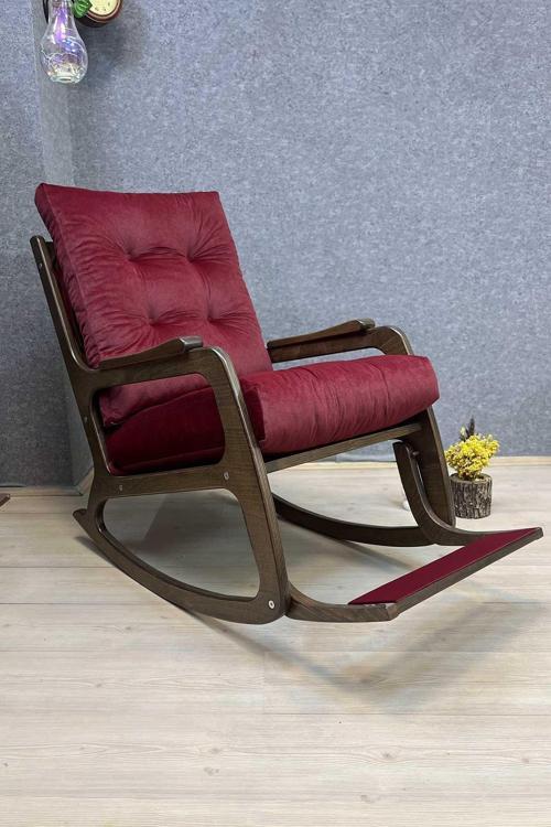 Kontes Ceviz Bordo Dolgu Minderli Sallanan Sandalye Dinlenme Koltuğu Baba Koltuğu