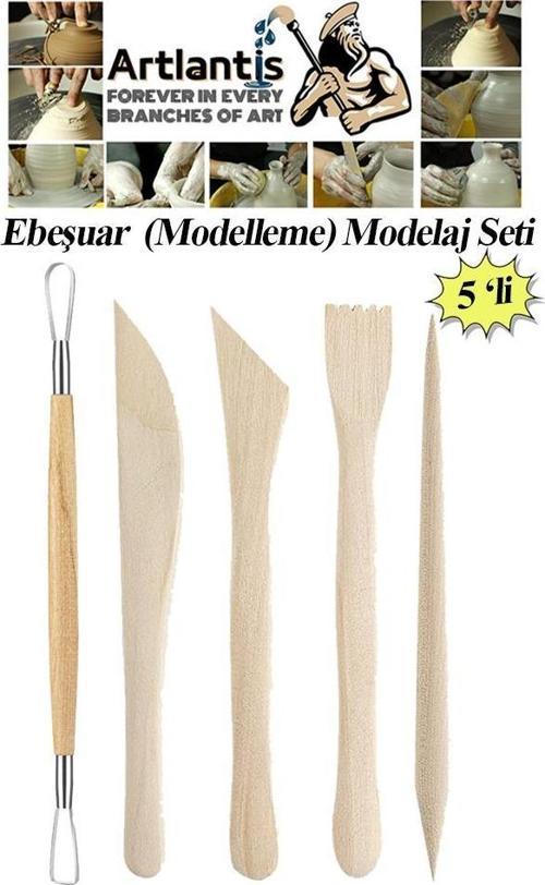 Ebeşuar Seti 5 li 15 cm 1 Paket Ahşap Modelaj Modelleme Aletleri Seramik Kil ve Heykel Modelaj Kalemi