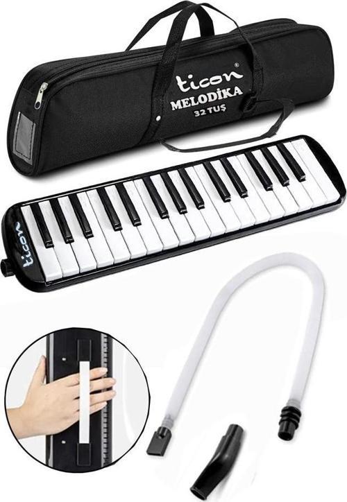 Melodika 32 Tuşlu Siyah Bez Çantalı 1 Adet 32K Hortumlu Melodika Askılı Taşıma Kulplu Okul Öğrenci