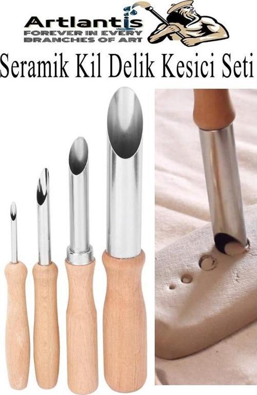Seramik Kil Çömlek Delik Kesici Seti 4 Parça 1 Paket Polimer Kil Oyma Delme Seti Heykel Dairesel Delici Paslanmaz Çelik