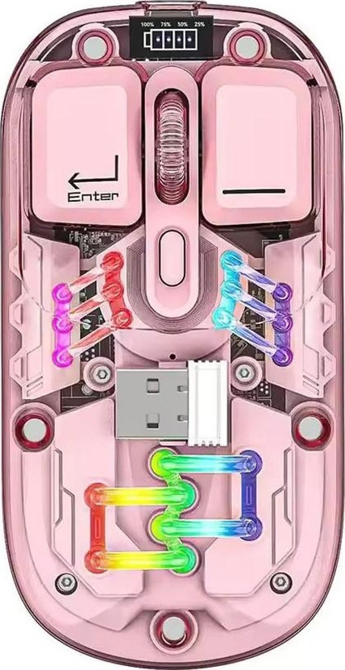 M379 Çift Bağlantılı Bluetooth Kablosuz Modlu + 2.4Gh Type-C Şarjlı Gaming Mouse Pembe