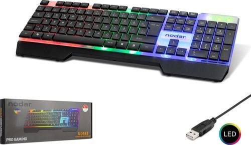 ND868 Türkçe-Q Gökkuşağı Ledli 1.40mt USB Kablolu İnce Oyuncu Klavyesi - Siyah