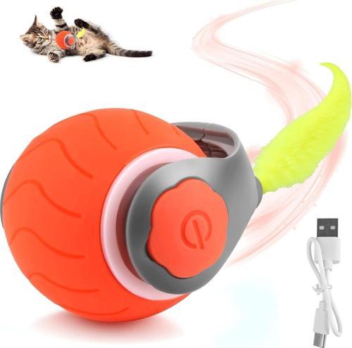 USB Şarj Edilebilir 360 Derece Dönen Akıllı Oyun Topu, Kedi ve Köpekler İçin Kuyruklu Hareketli Eğlence Oyuncağı