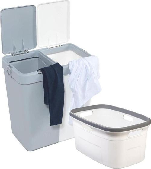 Motek 80 Litre Kirli Çamaşır Sepeti Çamaşır Selesi İkili Çeyiz Seti Gri Beyaz