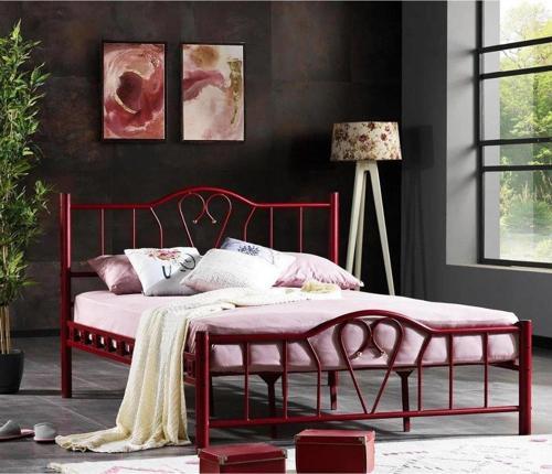Orkide Çift Kişilik Ferforje Bordo Metal Karyola 180x200