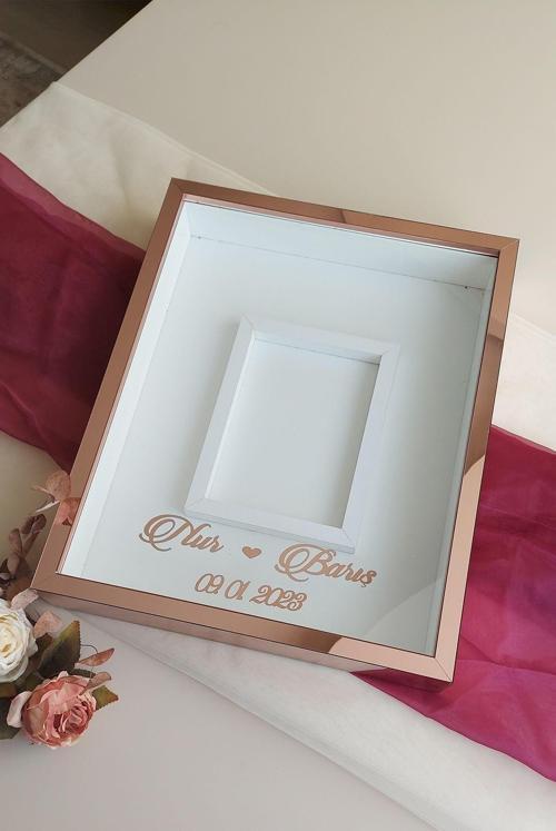 40X50 Cm Rosegold Yeni Trend 8 Cm Derinliğinde Fotoğraf Bölümlü Ledsiz Çerçeve! Gül Kutusu