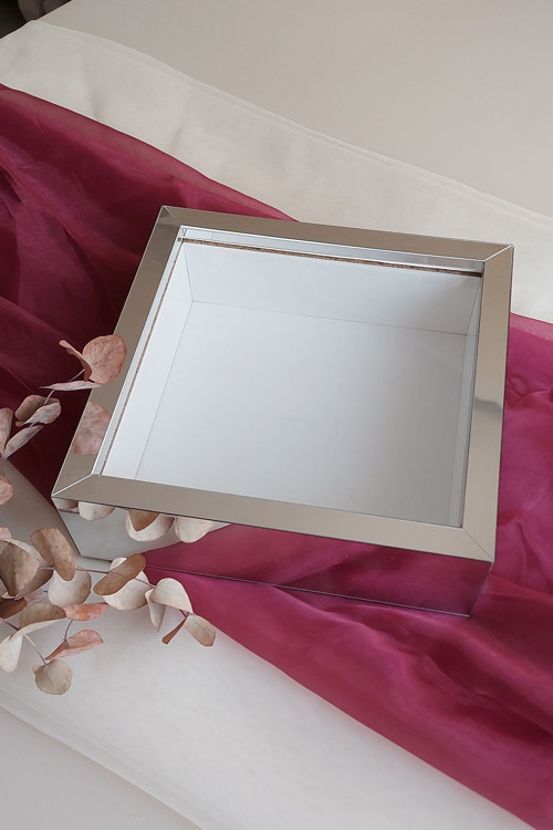 25X25 Cm Derin Gümüş Kaplı Anı Çerçevesi-6 Cm Derinlikli Anı Çerçevesi Gül Kutusu! Hkm Ticaret