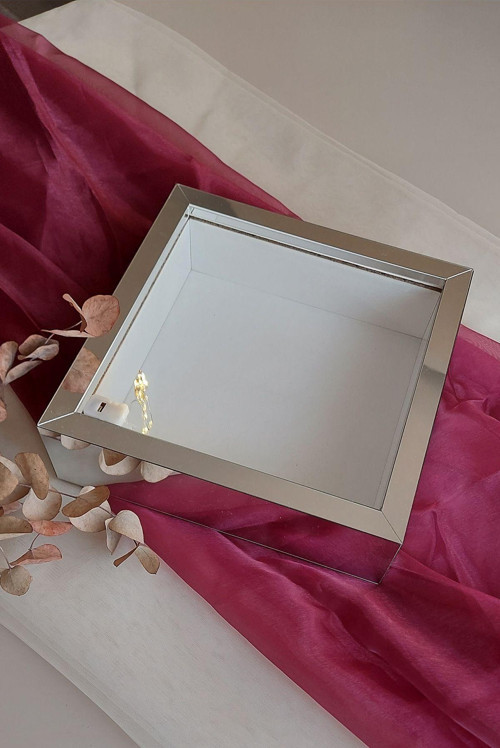 25X25 Cm Ledli Isimsiz Gümüş Kaplı Derin Gül Çerçevesi! Gül Kutusu! Hkmticaret