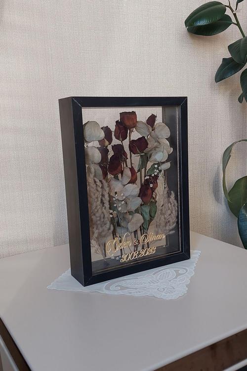 İsimli 25X35 Cm Çift Yönlü Derin Gül Çerçevesi! Gelin Buketi Çerçevesi!