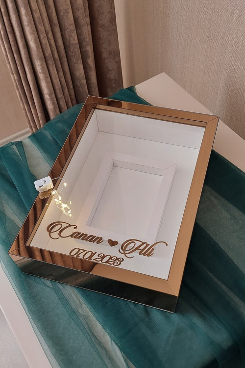 25X35 Cm Ledli Bronz Pleksi Kaplı Fotoğraf Alanlı Model Tasarım Gül Kutusu Anı Çerçevesi!