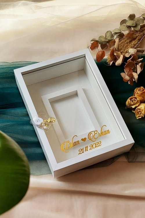 25X35 Cm Beyaz Fotoğraf Alanlı Model Tasarım Plastik Gül Kutusu Anı Çerçevesi! Isimli Ledli