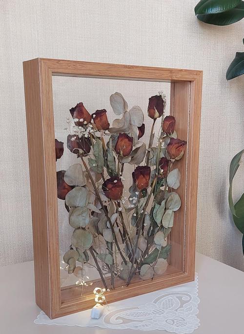 Ledli Bambu 30X40 Cm Çift Yönlü Anı Çerçevesi! Gül Kutusu Şeffaf Gül Kutusu