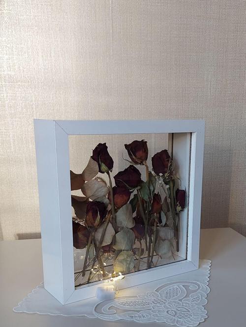 Ledli 25X25 Cm Çift Yönlü Derin Gül Çerçevesi! Gelin Buketi Çerçevesi!