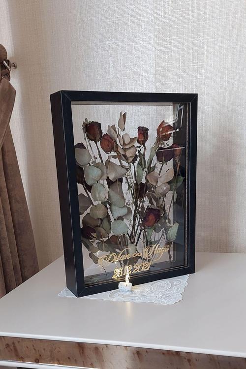 Ledli Isimli 30X40 Cm Siyah Çift Yönlü Anı Çerçevesi! Gül Kutusu Şeffaf Gül Kutusu
