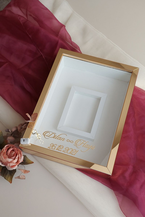 30X40 Cm Ledli Gold Fotoğraf Bölümlü Tasarım Gül Kutusu Anı Çerçevesi! Ayna Çerçeve!