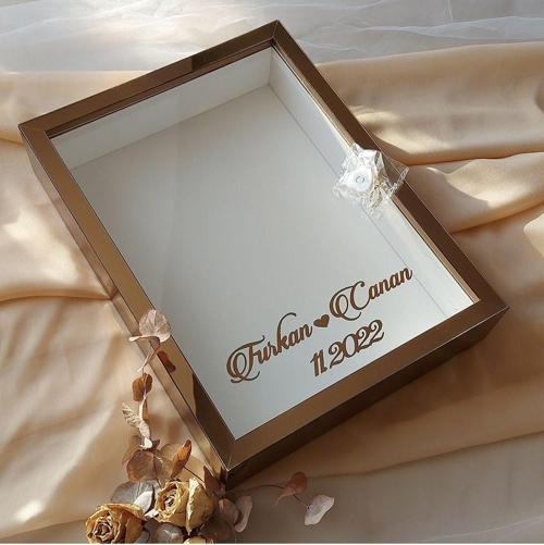 30X40 Cm Ledli Bronz Pleksi Kaplı Derin Tasarım Gül Kutusu Anı Çerçevesi! Ayna Çerçeve!