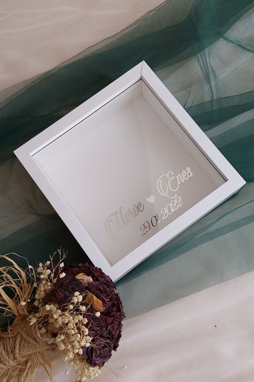 25X25 Cm Beyaz Ledli Derin Anı Çerçevesi-6 Cm Derinlikli Anı Çerçevesi Gül Kutusu