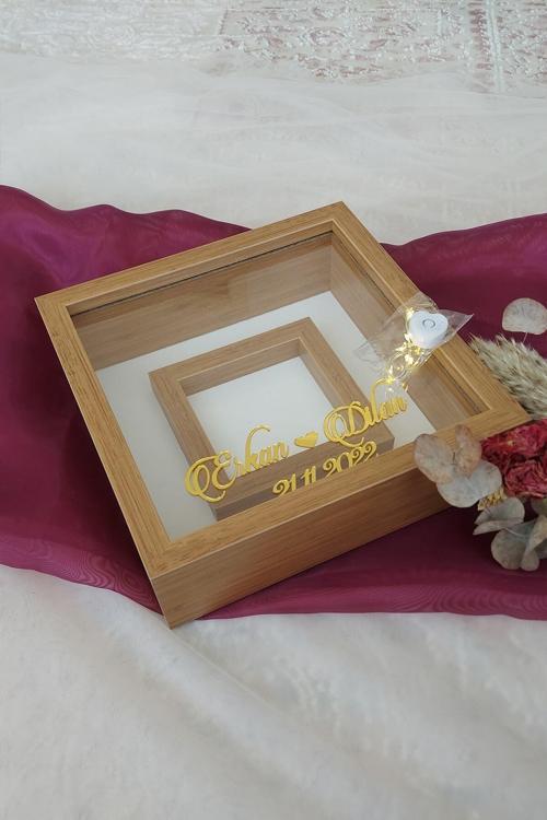 Ledli 25X25 Cm Fotoğraf Bölümlü Bambu Verda Anı Çerçevesi