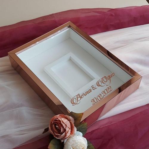 30X40 Cm Rose Pleksi Kaplı Fotoğraf Alanlı Model Tasarım Gül Kutusu Anı Çerçevesi! Ayna Çerçeve!
