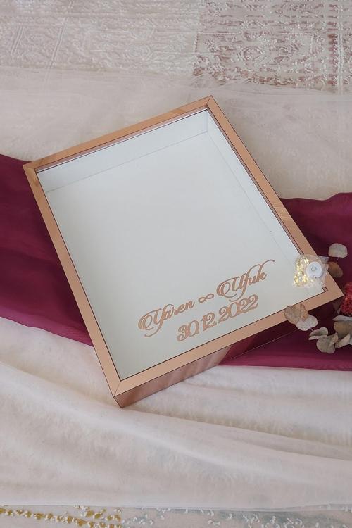 40X50 Cm Rosegold Pleksi Kaplı Ledli Derin Gül Anı Çerçevesi! Gül Kutusu