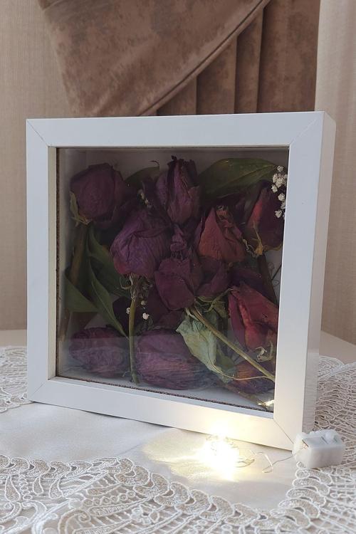 20X20X5 Cm Ledli Anı Çerçevesi! Yeni Moda Çiçek Anı Çerçevesi!