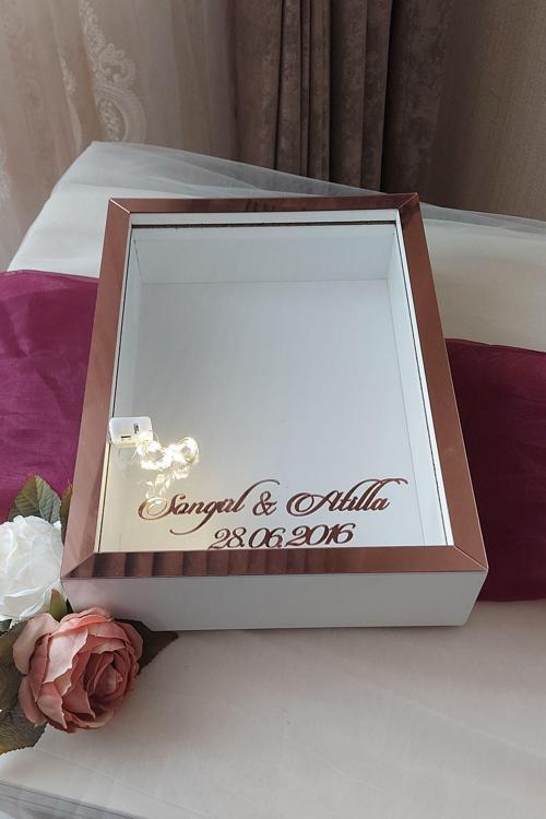 Yeni Model 25X35 Cm Beyaz-Rose Ledli Derin Gül Tasarım Çerçevesi! Gül Kutusu Anı Çerçevesi! Isimli
