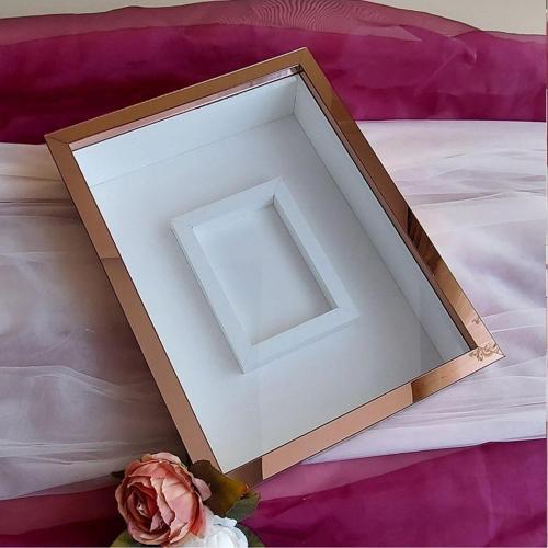 30X40 Cm Rosegold Fotoğraf Bölümlü Gül Saklama Anı Çerçevesi-6 Cm Anı Çerçevesi Gül Kutusu
