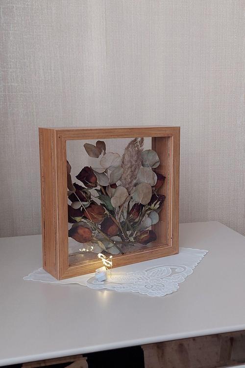 Ledli 25X25 Cm Çift Yönlü Derin Gül Çerçevesi! Gelin Buketi Çerçevesi!