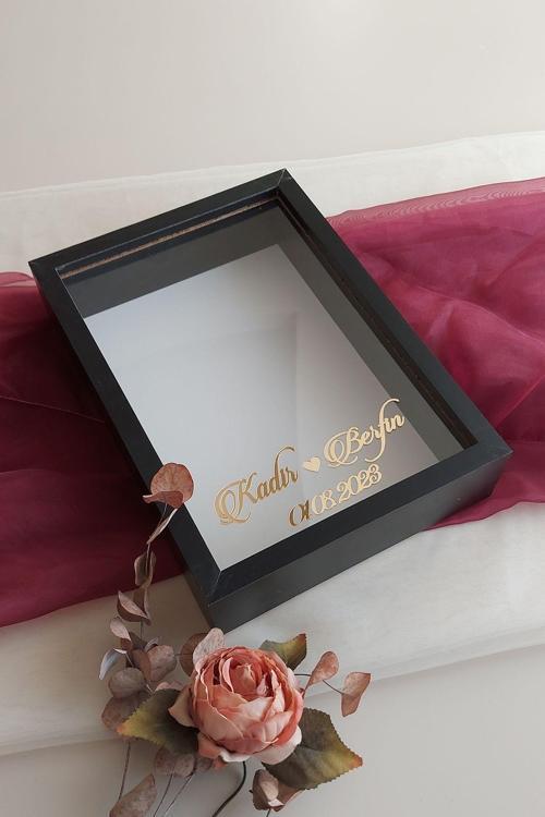 25X35 Cm Siyah Ledsiz Derin Gül Tasarım Çerçevesi! Gül Kutusu Anı Çerçevesi! Isim Ve Tarih Hediye