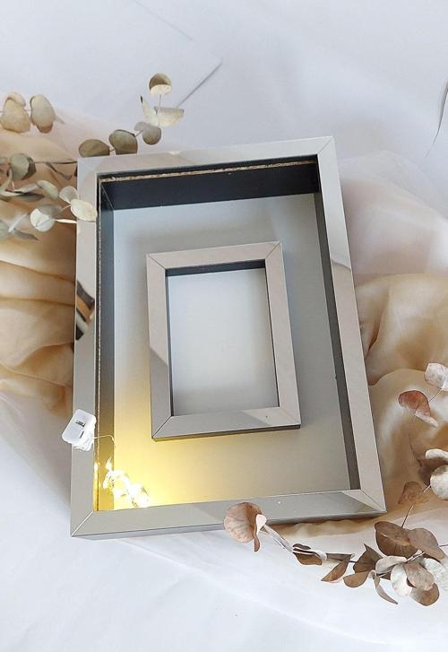 Ledli 25X35 Cm Siyah-Gümüş Fotoğraf Alanlı Model Tasarım Gül Kutusu Anı Çerçevesi! Isimsiz Ledli!