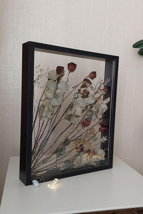 Ledli İsimli 40X50 Cm Çift Yönlü Derin Gül Çerçevesi! Gelin Buketi Çerçevesi!