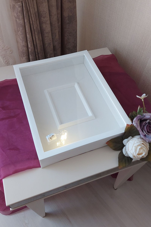 30X40 Cm Ledli Beyaz Fotoğraf Bölümlü Tasarım Gül Kutusu Anı Çerçevesi! Isimsiz