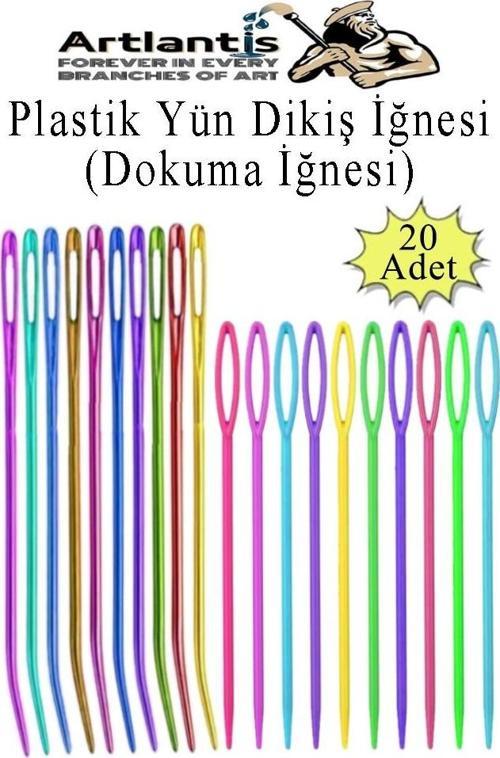 Düz ve Kıvrımlı Plastik Yün İğnesi 20 Adet 1 Paket Plastik Dikiş Dokuma İğnesi Kavisli İplik İğne Goblen