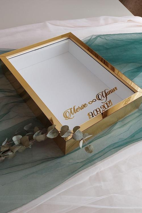 30X40 Cm Gold Pleksi Kaplı Ledli Model Tasarım Gül Kutusu Anı Çerçevesi! Ayna Çerçeve!