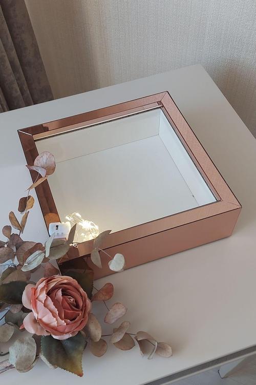 25X25 Cm Rosegold Ledli Derin Gül Çerçevesi! Gül Kutusu! Hkmticaret. Isimsiz