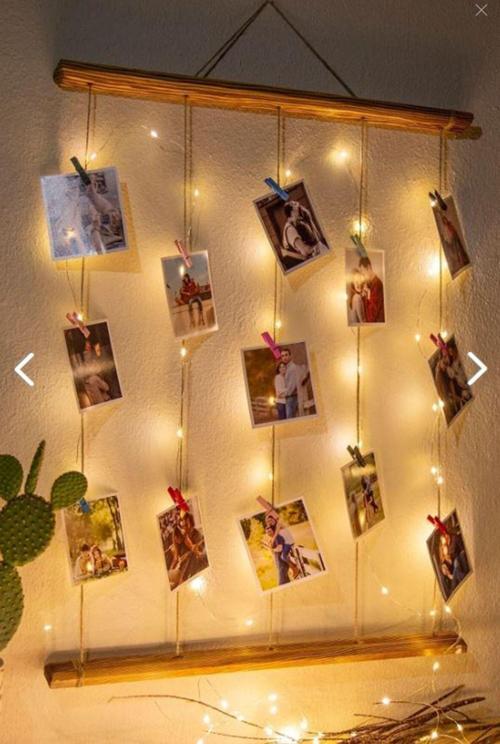 Ipli Mandallı Işıklı Fotoğraf Askısı, Ledli Anı Duvarı, Ahşap Fotoğraf Çerçevesi