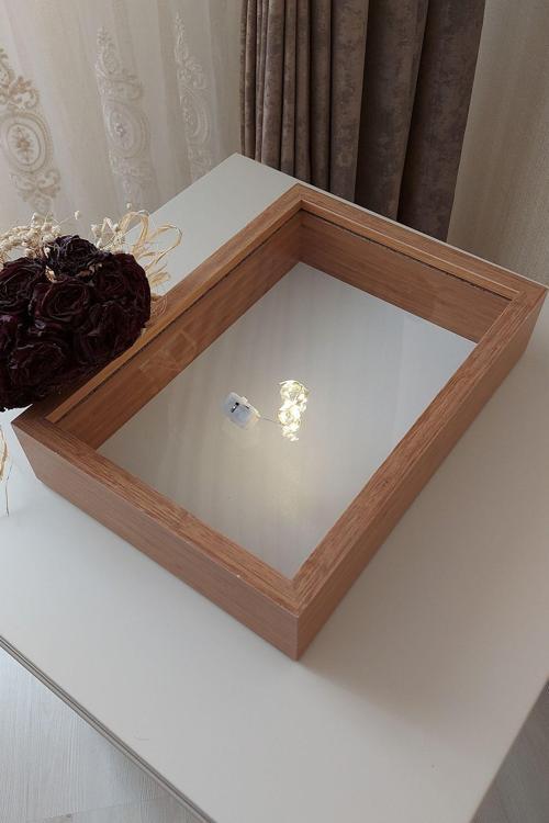 Ledli Yeni Trend 25X35 Cm Bambu Derin Gül Tasarım Çerçevesi! Gül Kutusu Anı Çerçevesi! Isimsiz