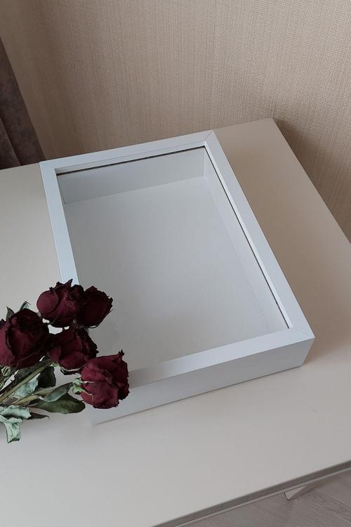 Ledli Yeni Trend 25X35 Cm Beyaz Derin Gül Tasarım Çerçevesi! Gül Kutusu Anı Çerçevesi! Isimsiz