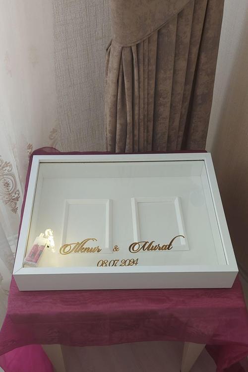 40X50 Cm Çift Fotoğraf Bölümlü Anı Çerçevesi! Ledli Ve Isimli Gül Tablosu! Gül Kutusu! Kare!