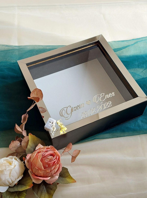 25X25 Cm Siyah-Gümüş Ledli Derin Anı Çerçevesi-6 Cm Derinlikli Anı Çerçevesi Gül Kutusu