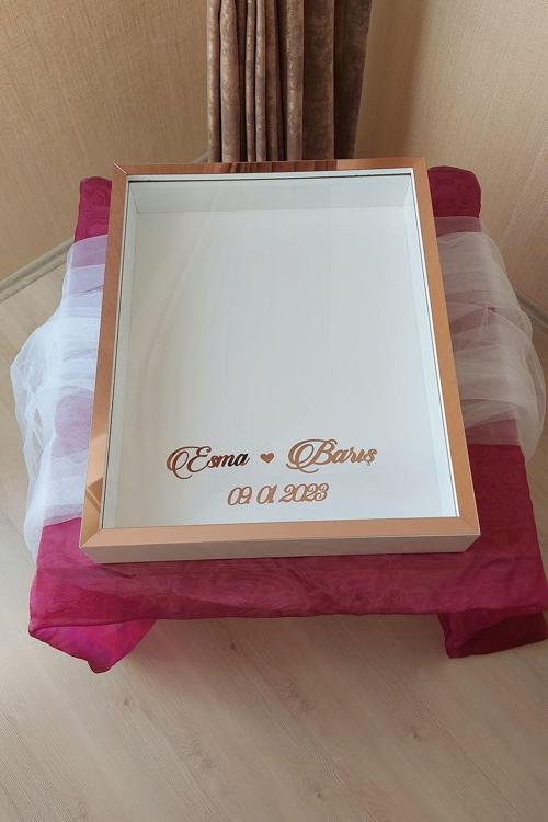 40X50 Cm Beyaz-Rose Derin Ledsiz Gül Anı Çerçevesi! Gül Kutusu