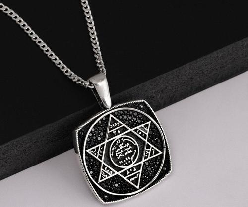 Hz.Süleyman Mührü Kare Gümüş Erkek Kolye