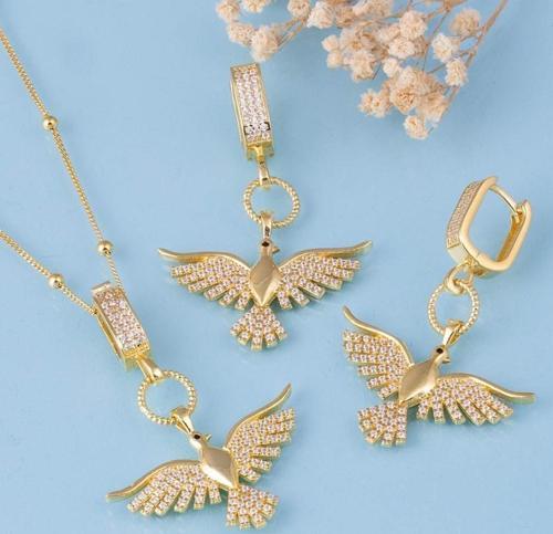 Altın Kaplama 925 Ayar Gümüş Top Zincirli Anka Kuşu Kolye Küpe Set