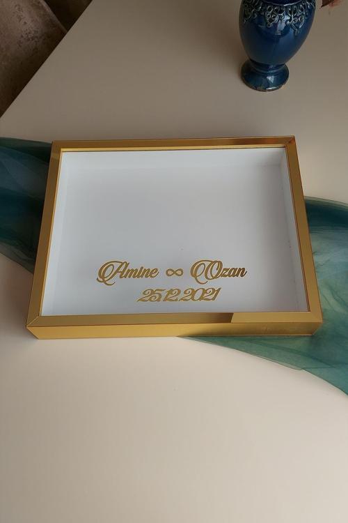 40X50 Cm Gold Pleksi Kaplı Yatay Derin Gül Anı Çerçevesi! Gül Kutusu