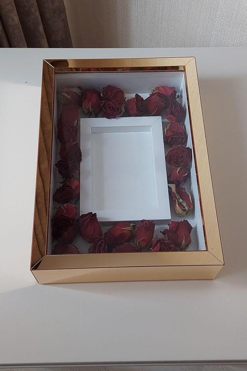 25X35 Cm Gold Renkli Fotoğraf Alanlı Model Tasarım Gül Kutusu Anı Çerçevesi! Yeni Model Çerçeve!