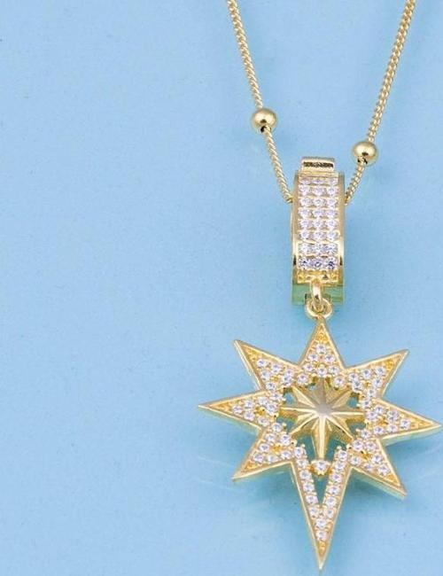 Altın Kaplama Top Zincirli 925 Ayar Gümüş Kutup Yıldızı Kolye