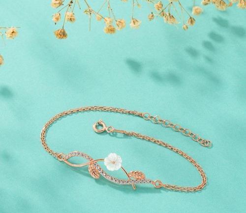 Manolya Çiçeği Kadın Rosegold Gümüş Bileklik