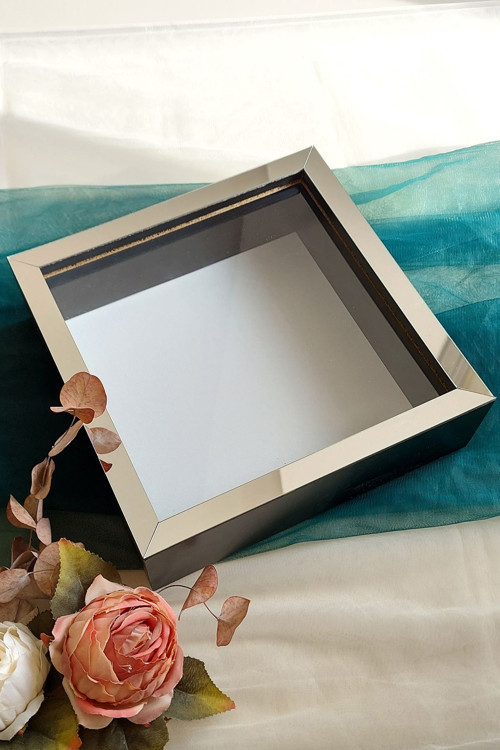 25X25 Cm Siyah-Gümüş Derin Anı Çerçevesi-6 Cm Derinlikli Anı Çerçevesi Gül Kutusu! Hkm Ticaret
