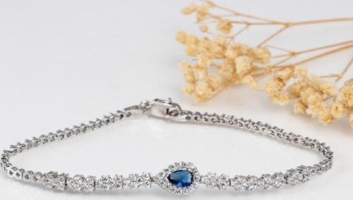 Safir Taşlı Damla Motifli Rodyum Kaplama Gümüş Bileklik