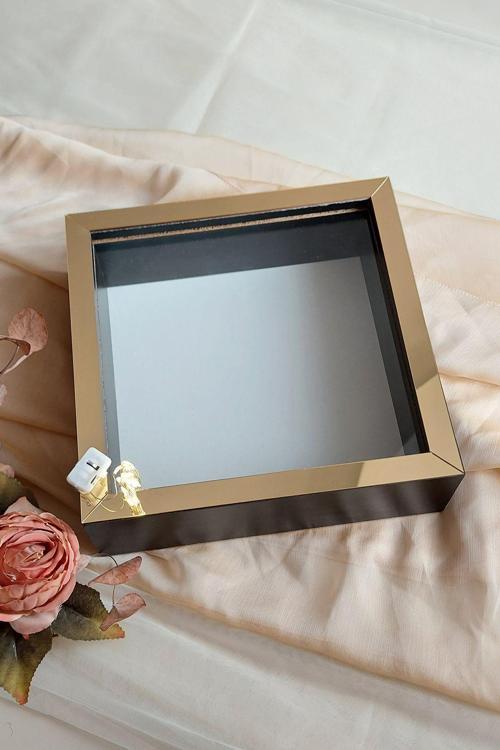 25X25 Cm Siyah-Gold Ledli Isimsiz Derin Gül Çerçevesi! Gül Kutusu! Hkmticaret